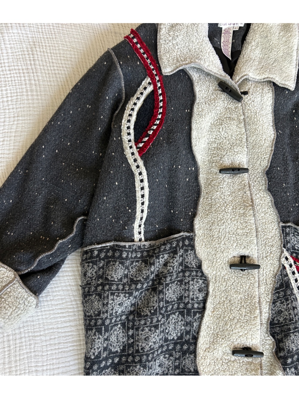 Vintage Wool Toggle Coat with Red Accent